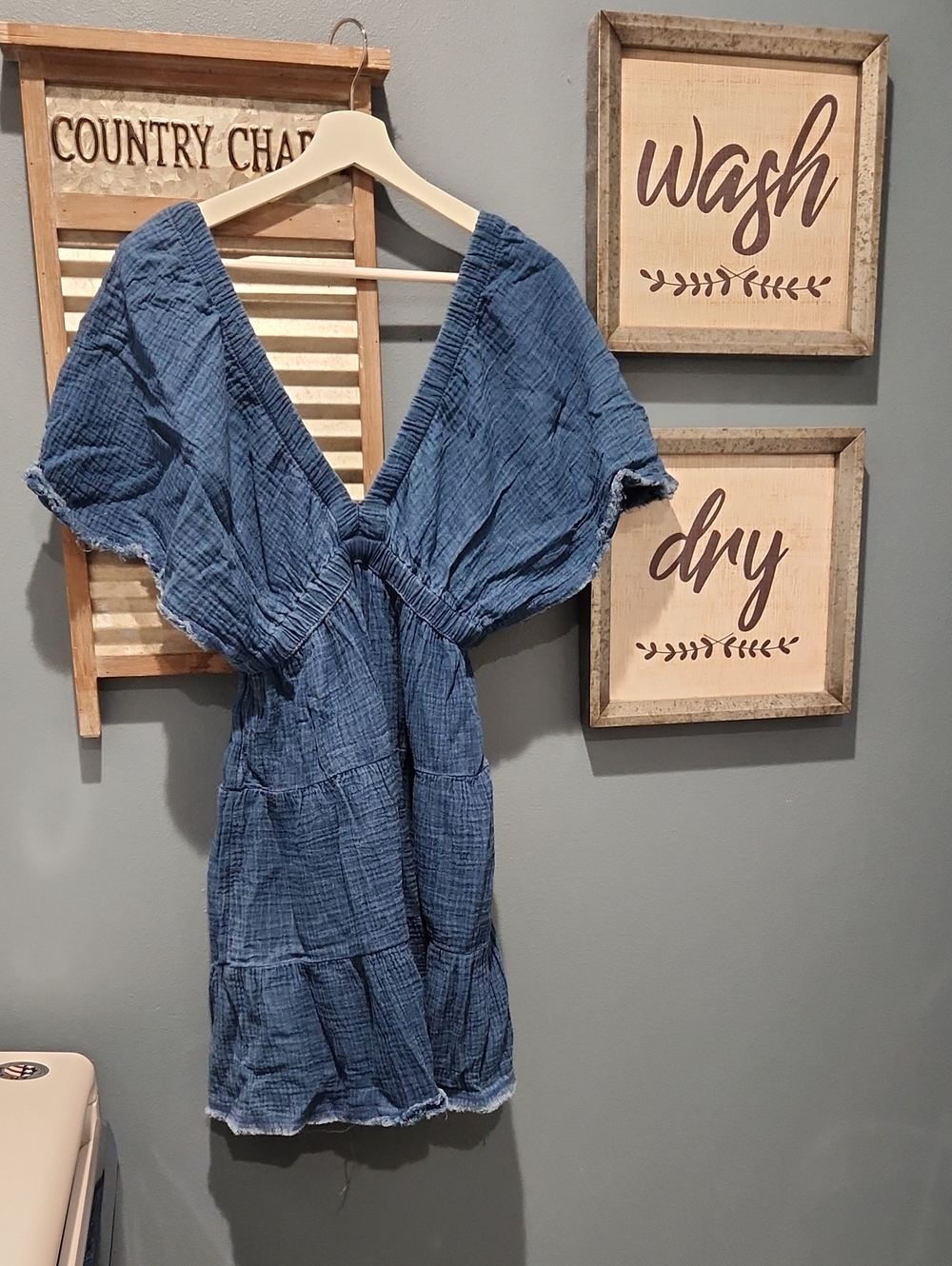 aerie Blue V-Neck Tiered Gauze Swim Coverup